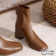 【Mini嚴選】法式粗跟拉鍊短靴 三色