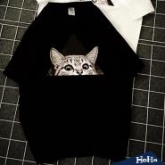 【HeHa】貓貓看你短袖上衣 兩色