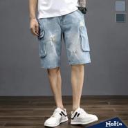 【HeHa】側口袋刷色牛仔短褲 兩色