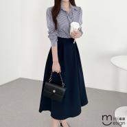 【Mini嚴選】輕熟條紋襯衫洋裝 兩色