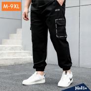 M-9XL口袋造型縮口長褲-H...