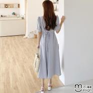 【Mini嚴選】收腰排扣氣質連身裙