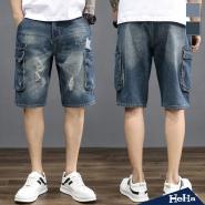 【HeHa】側口袋刷色牛仔短褲 兩色