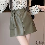 【Mini嚴選】復古皮質口袋短裙 四色